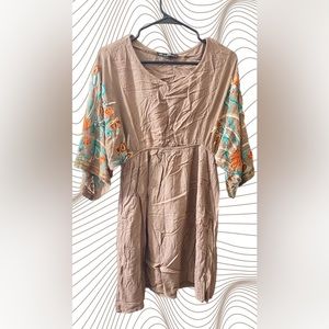 Sheer Sleeved, Above the Knee Flowy Dress